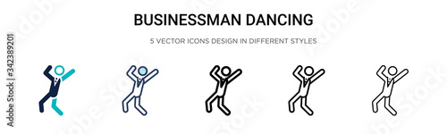 Businessman dancing icon in filled, thin line, outline and stroke style. Vector illustration of two colored and black businessman dancing vector icons designs can be used for mobile, ui, web