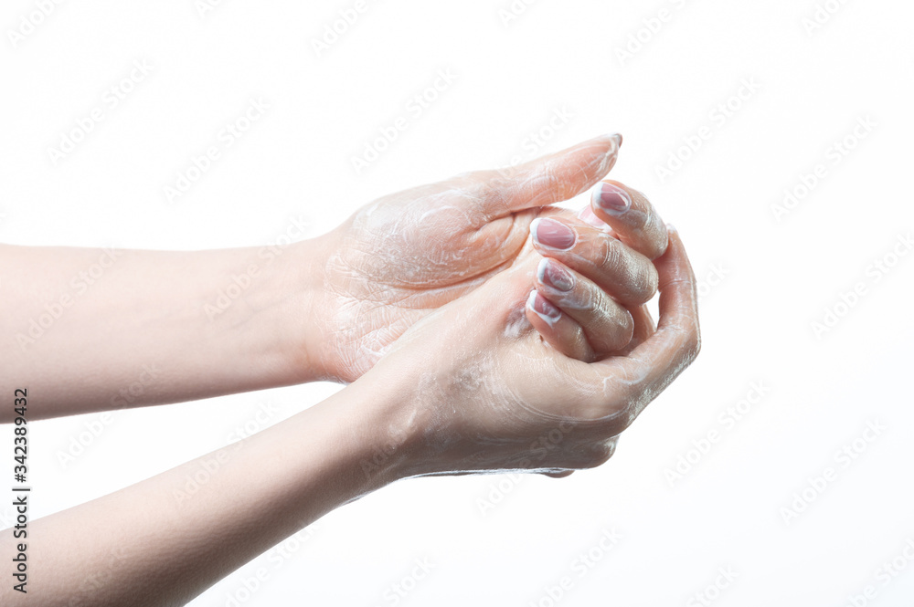 Fototapeta premium Hand washing to protect against the virus