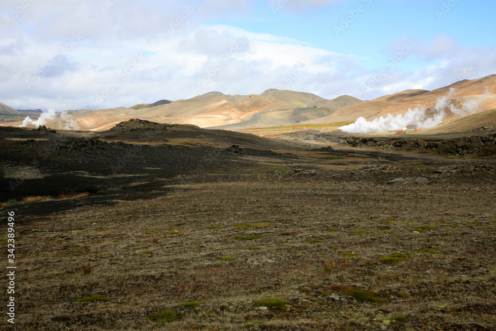 Myvatn / Iceland - August 30, 2017: Landscape near lake Myvatn area, Iceland, Europe