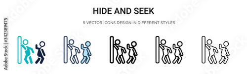 Hide and seek icon in filled, thin line, outline and stroke style. Vector illustration of two colored and black hide and seek vector icons designs can be used for mobile, ui, web