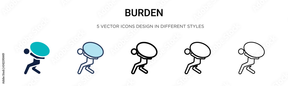 Burden icon in filled, thin line, outline and stroke style. Vector illustration of two colored and black burden vector icons designs can be used for mobile, ui, web - obrazy, fototapety, plakaty 