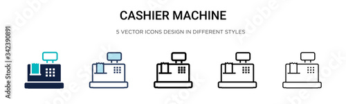 Cashier machine icon in filled, thin line, outline and stroke style. Vector illustration of two colored and black cashier machine vector icons designs can be used for mobile, ui, web