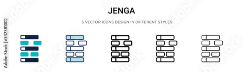 Jenga icon in filled, thin line, outline and stroke style. Vector illustration of two colored and black jenga vector icons designs can be used for mobile, ui, web