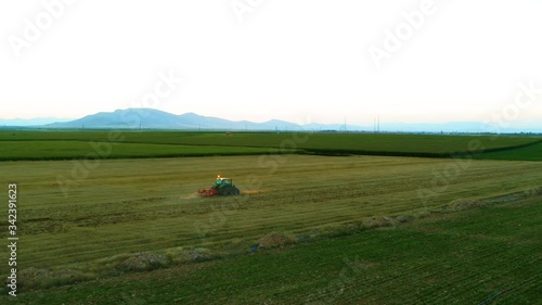 aerial view of tractor in field photo