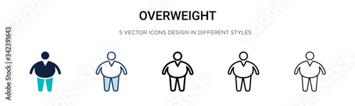 Overweight icon in filled, thin line, outline and stroke style. Vector illustration of two colored and black overweight vector icons designs can be used for mobile, ui, web