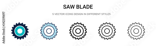 Saw blade icon in filled, thin line, outline and stroke style. Vector illustration of two colored and black saw blade vector icons designs can be used for mobile, ui, web