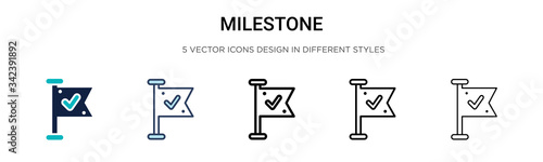 Milestone icon in filled, thin line, outline and stroke style. Vector illustration of two colored and black milestone vector icons designs can be used for mobile, ui, web photo