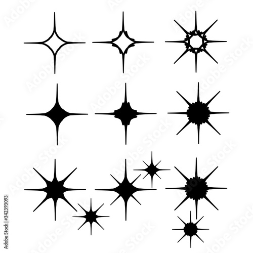 hand drawn Star icons. Twinkling stars. Sparkles  shining burst. Christmas vector symbols isolated. doodle