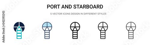 Port and starboard icon in filled, thin line, outline and stroke style. Vector illustration of two colored and black port and starboard vector icons designs can be used for mobile, ui, web