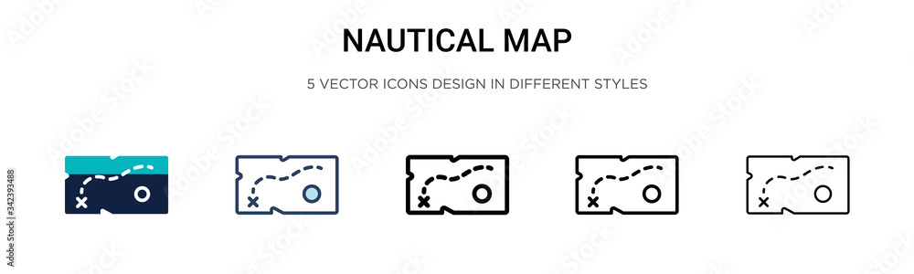 Nautical map icon in filled, thin line, outline and stroke style. Vector illustration of two colored and black nautical map vector icons designs can be used for mobile, ui, web