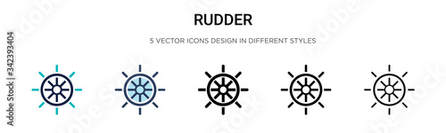 Rudder icon in filled, thin line, outline and stroke style. Vector illustration of two colored and black rudder vector icons designs can be used for mobile, ui, web