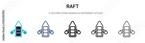Raft icon in filled, thin line, outline and stroke style. Vector illustration of two colored and black raft vector icons designs can be used for mobile, ui, web