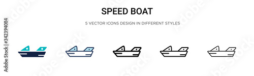 Speed boat icon in filled, thin line, outline and stroke style. Vector illustration of two colored and black speed boat vector icons designs can be used for mobile, ui, web