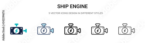 Ship engine icon in filled, thin line, outline and stroke style. Vector illustration of two colored and black ship engine vector icons designs can be used for mobile, ui, web