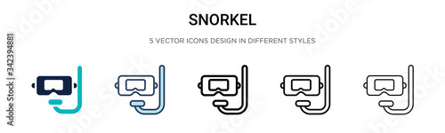 Snorkel icon in filled, thin line, outline and stroke style. Vector illustration of two colored and black snorkel vector icons designs can be used for mobile, ui, web