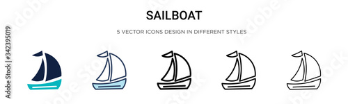 Sailboat icon in filled, thin line, outline and stroke style. Vector illustration of two colored and black sailboat vector icons designs can be used for mobile, ui, web
