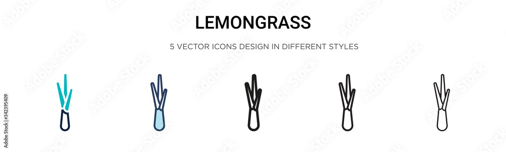 Fototapeta premium Lemongrass icon in filled, thin line, outline and stroke style. Vector illustration of two colored and black lemongrass vector icons designs can be used for mobile, ui, web