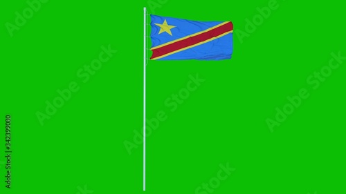 Congo Democratic Flag Waving on wind on green screen or chroma key background. 3d rendering