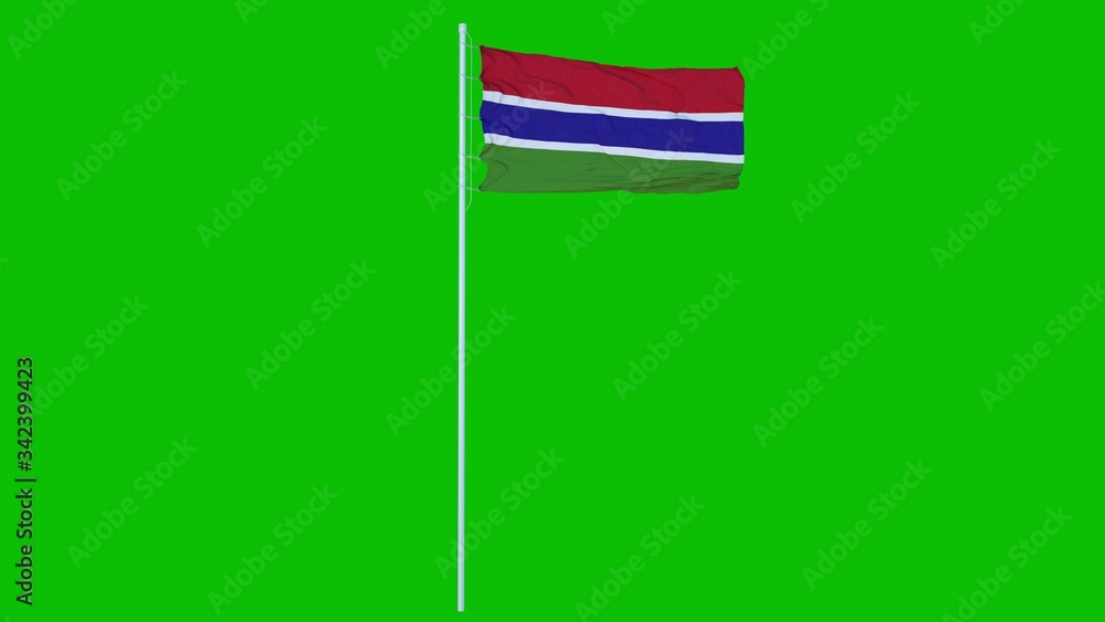 Gambia Flag Waving on wind on green screen or chroma key background. 3d rendering Gambia Flag Waving on wind on green screen or chroma key background. 3d rendering