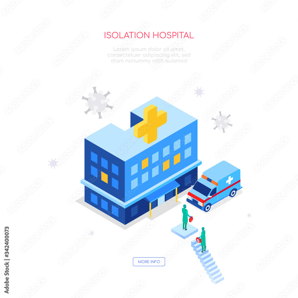 Isolation hospital - modern colorful isometric web banner Isolation hospital - modern colorful isometric web banner