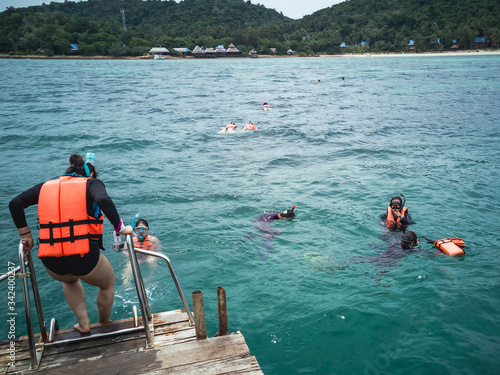 Tourists snorkeling at Koh Talu Prachuap Khiri Khan, Thailand.