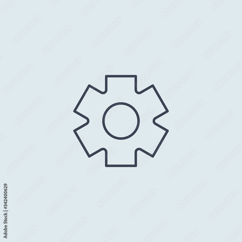 Gear icon in flat line style on blue white background. settings sign Gear icon in flat line style on blue white background. settings sign