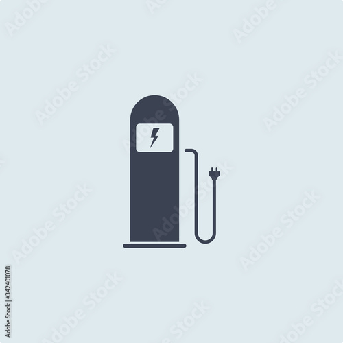 Electric car charging station sign. Flat black blue icon. vector symbol