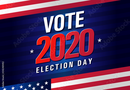 Vote 2020 in USA, banner design. American patriotic background election day. Usa debate of president voting. Election voting poster or flyer vector template. Political election campaign