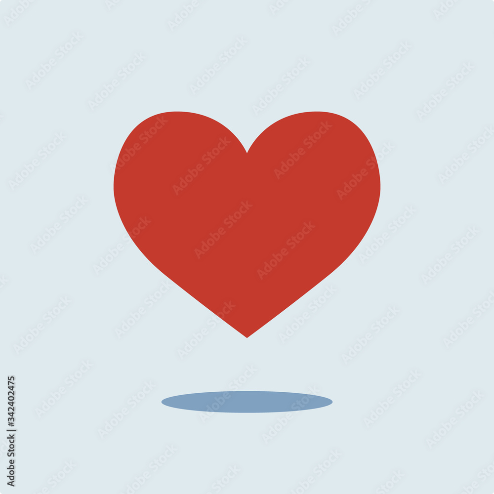 Heart icon. vector symbol red color in simple flat style on white blue background