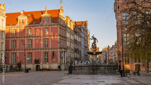 Canvas Print Famous Neptune fountain at Long Market (Dlugi Targ) square in Gdansk, Poland