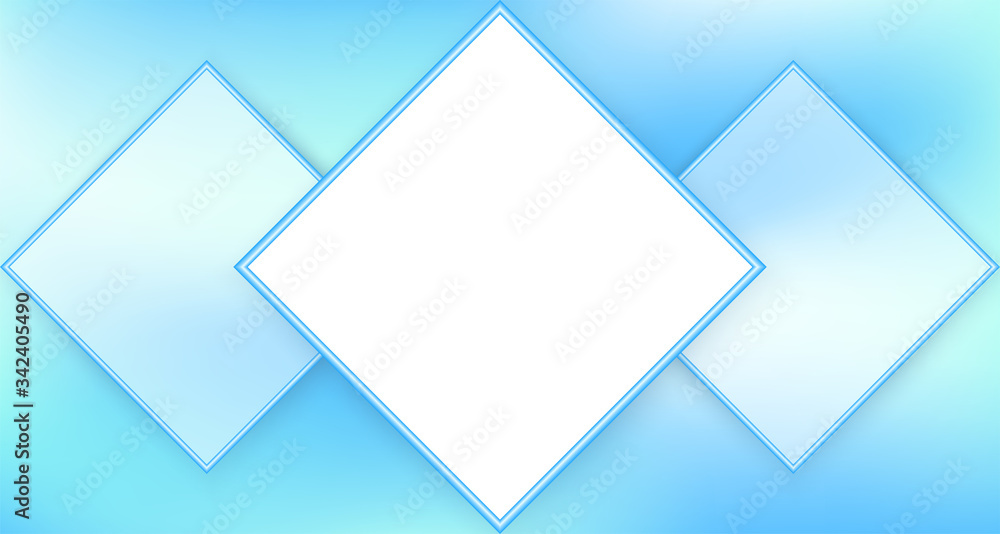 Fototapeta premium Light blue template with three text boxes. Gentle pastel abstract background, rhombus frame. Stylish vector mock up layout for invitation, landing page, website, gift card, flyer, certificate. EPS10