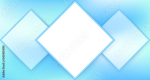 Light blue template with three text boxes. Gentle pastel abstract background, rhombus frame. Stylish vector mock up layout for invitation, landing page, website, gift card, flyer, certificate. EPS10