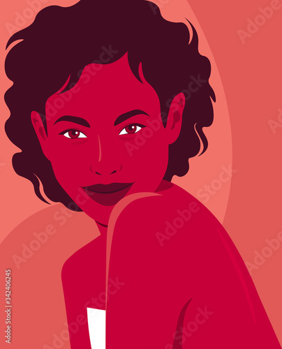 Portrait of a young African woman. Fashion model. Summer holiday. Bright vector illustration in flat style.