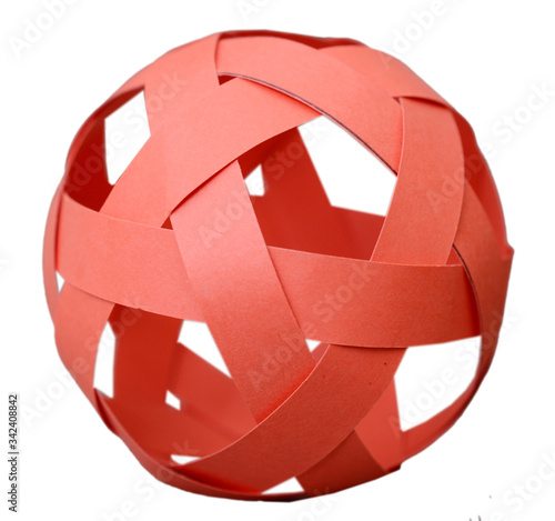 A red oirgami paper ball isolated white