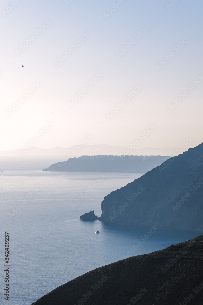 View of the sea and the cliffs from Santorini.