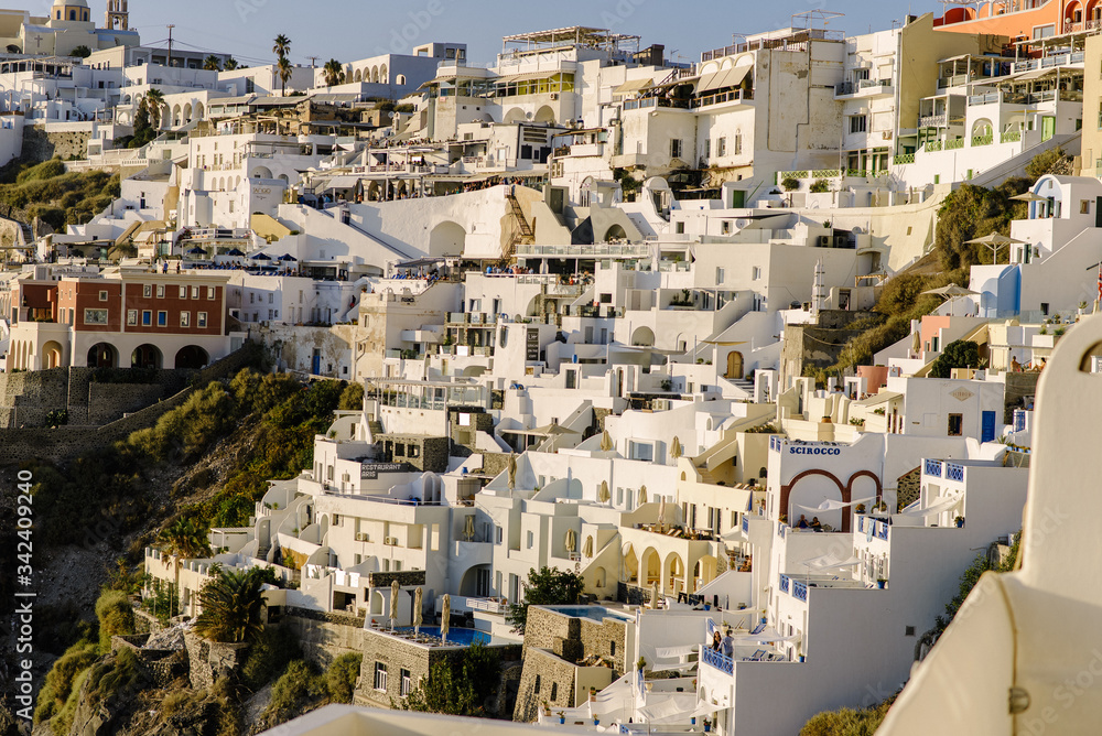 The architecture of the city of Thira on the island of Santorini in Greece. 07/15/2019