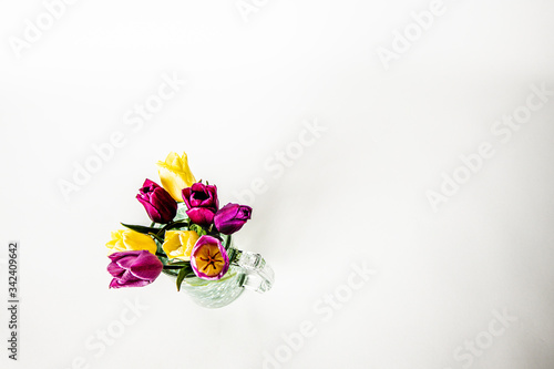 bouquet of tulips in a glass mug