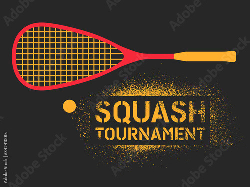 Squash tournament typographical vintage stencil spray style poster. Retro vector illustration.