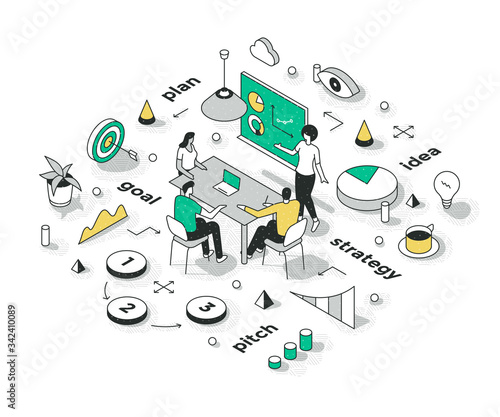 Sales Strategy Presentation Isometric Concept