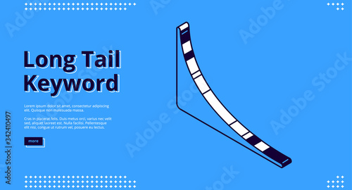 Long tail keyword banner with isometric chart on blue background. Vector landing page of SEO optimization service with line art illustration of analytics graph