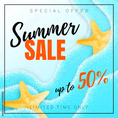 Bright summer sale poster with sea
