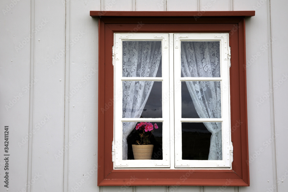 Fototapeta premium Akureyri / Iceland - August 26, 2017: Typical houses in Laufas Folk museum area, Iceland, Europe