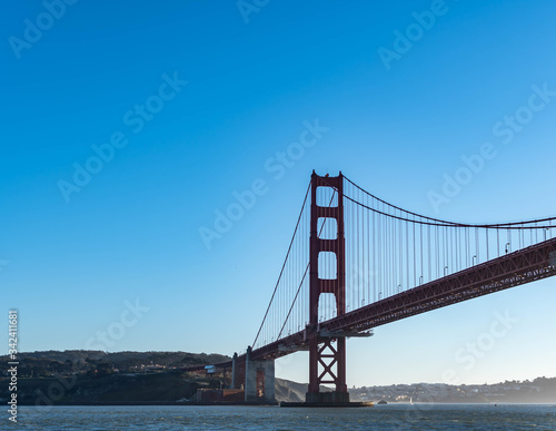 Famous Golden Gate Bridge in San Francisco California USA. The Golden Gate Bridge is a suspension bridge spanning the Golden Gate connecting San Francisco bay and pacific ocean