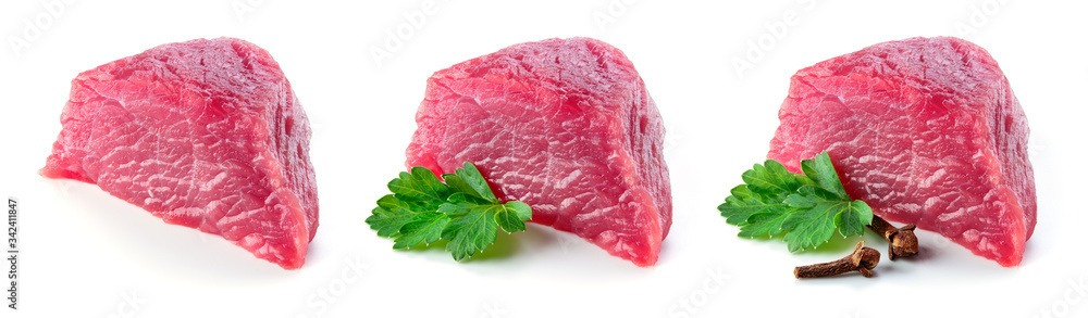 Raw meat. Meat piece. Meat. Set of raw fresh beef. Beef isolated. Meet slice. Full depth of field. Raw meat. Meat piece. Meat. Set of raw fresh beef. Beef isolated. Meet slice. Full depth of field.