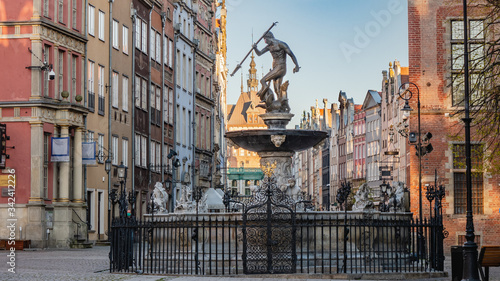 Famous Neptune fountain at Long Market (Dlugi Targ) square in Gdansk, Poland.