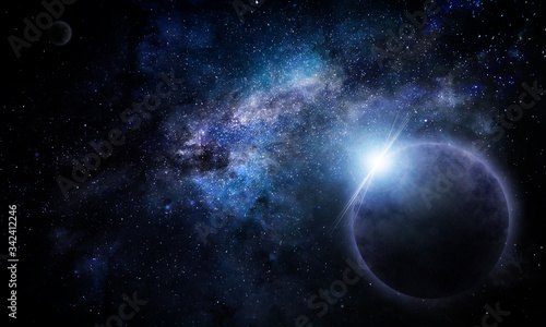 abstract space illustration, 3d image, planet in space and a nebula of stars