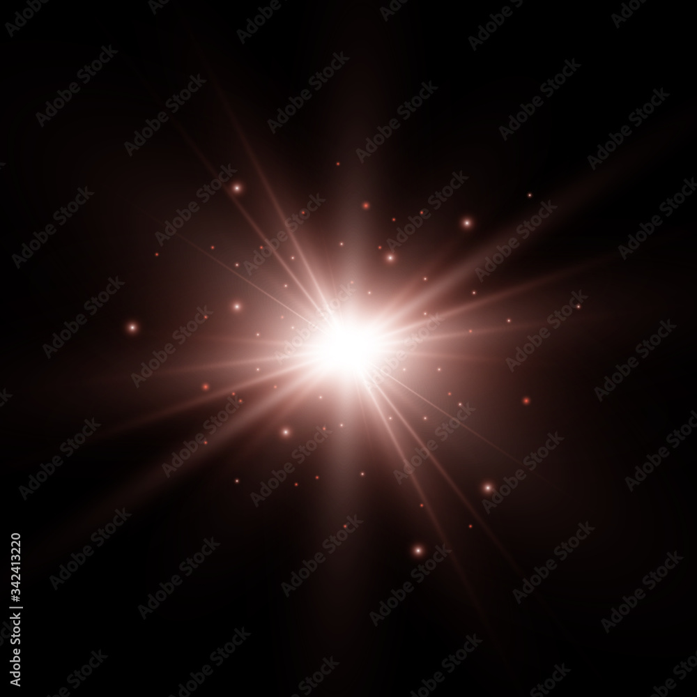 Naklejka premium White beautiful light explodes with a transparent explosion. Vector, bright illustration for perfect effect with sparkles. Bright Star. Transparent shine of the gloss gradient, bright flash.