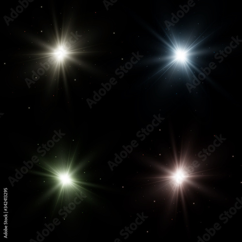 White beautiful light explodes with a transparent explosion. Vector, bright illustration for perfect effect with sparkles. Bright Star. Transparent shine of the gloss gradient, bright flash.