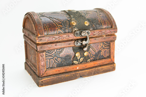 old wooden chest on a white background