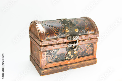 old wooden chest on a white background